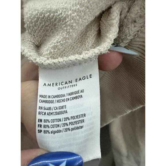American Eagle Womens Sweatshirt Size Small Tan Hooded Ruffled Long Sleeve - Picture 5 of 11
